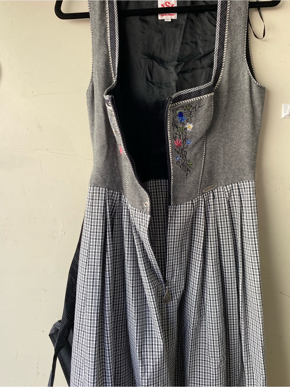Spieth & Wensky German Dirndl Dress 40 US 8 Grey Floral Gingham Oktoberfest - Picture 7 of 16